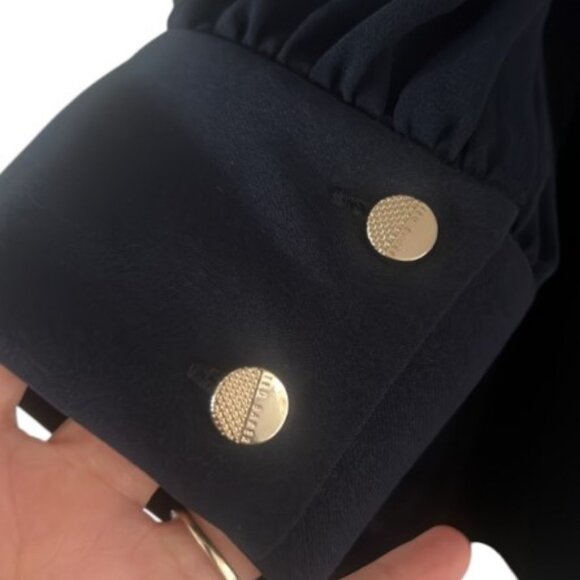 Ted Baker navy blue velvet sheer sleeves A-line flare skirt collar dress size 10 - Picture 10 of 12